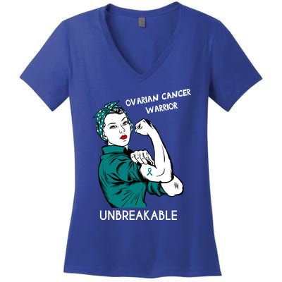 Ovarian Cancer Awareness Month Unbreakable Warrior Gift Women's V-Neck T-Shirt