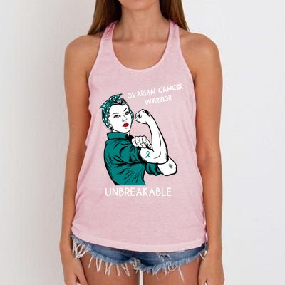 Ovarian Cancer Awareness Month Unbreakable Warrior Gift Women's Knotted Racerback Tank