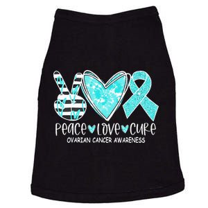 Ovarian Cancer Awareness Teal Ribbon Heart Peace Love Cure Doggie Tank