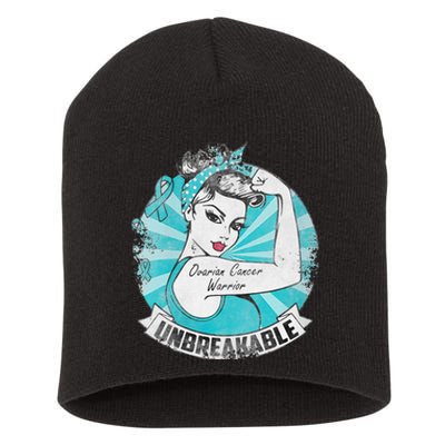 Ovarian Cancer Awareness Warrior Unbreakable Support Squad Short Acrylic Beanie