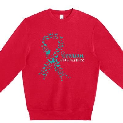 Ovarian Cancer Awareness Teal Ribbon Warrior Survivor Premium Crewneck Sweatshirt