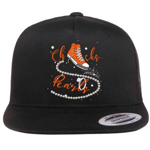 Orange Chucks And Pearls Flat Bill Trucker Hat