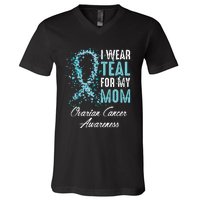 Ovarian Cancer Awareness I Wear Teal For My Mom Mother V-Neck T-Shirt