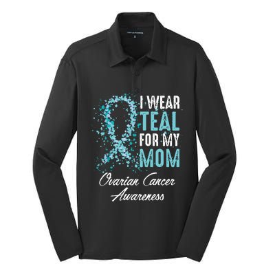 Ovarian Cancer Awareness I Wear Teal For My Mom Mother Silk Touch Performance Long Sleeve Polo