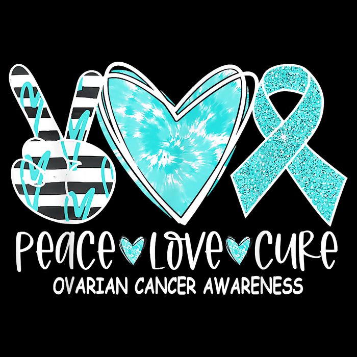 Ovarian Cancer Awareness Teal Ribbon Heart Peace Love Cure Cooling Performance Crew T-Shirt