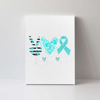 Ovarian Cancer Awareness Teal Ribbon Heart Peace Love Cure Canvas