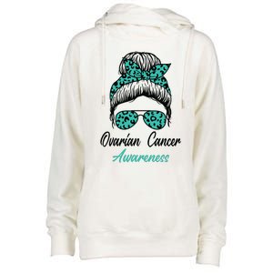 Ovarian Cancer Awareness Messy Bun Support Women Womens Funnel Neck Pullover Hood