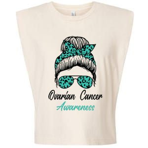 Ovarian Cancer Awareness Messy Bun Support Women Garment-Dyed Women's Muscle Tee