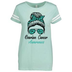 Ovarian Cancer Awareness Messy Bun Support Women Enza Ladies Jersey Football T-Shirt