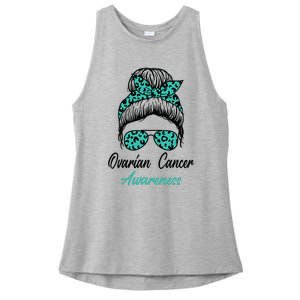 Ovarian Cancer Awareness Messy Bun Support Women Ladies PosiCharge Tri-Blend Wicking Tank