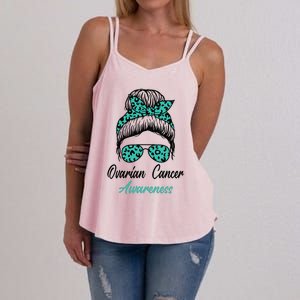 Ovarian Cancer Awareness Messy Bun Support Women Women's Strappy Tank