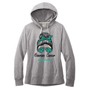 Ovarian Cancer Awareness Messy Bun Support Women Women's Fleece Hoodie