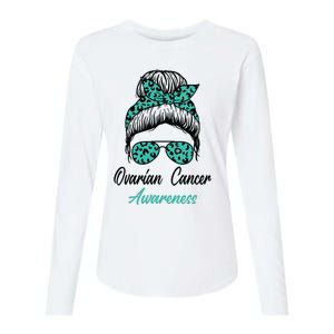 Ovarian Cancer Awareness Messy Bun Support Women Womens Cotton Relaxed Long Sleeve T-Shirt