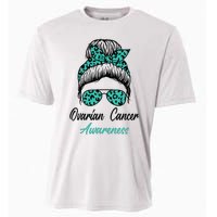 Ovarian Cancer Awareness Messy Bun Support Women Cooling Performance Crew T-Shirt