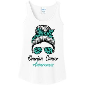 Ovarian Cancer Awareness Messy Bun Support Women Ladies Essential Tank