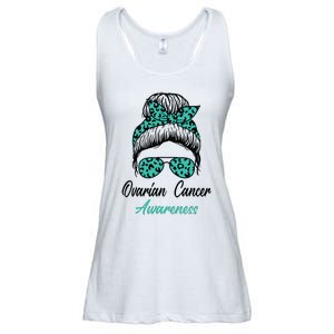 Ovarian Cancer Awareness Messy Bun Support Women Ladies Essential Flowy Tank