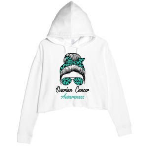 Ovarian Cancer Awareness Messy Bun Support Women Crop Fleece Hoodie