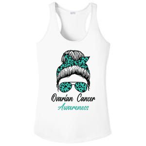 Ovarian Cancer Awareness Messy Bun Support Women Ladies PosiCharge Competitor Racerback Tank