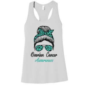 Ovarian Cancer Awareness Messy Bun Support Women Women's Racerback Tank