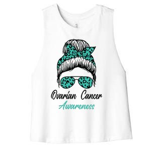 Ovarian Cancer Awareness Messy Bun Support Women Women's Racerback Cropped Tank