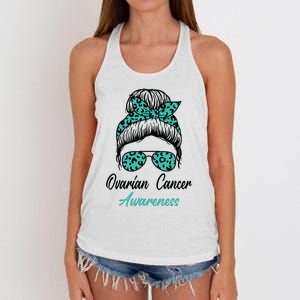 Ovarian Cancer Awareness Messy Bun Support Women Women's Knotted Racerback Tank