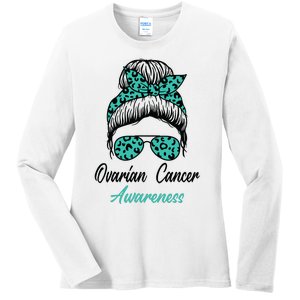 Ovarian Cancer Awareness Messy Bun Support Women Ladies Long Sleeve Shirt