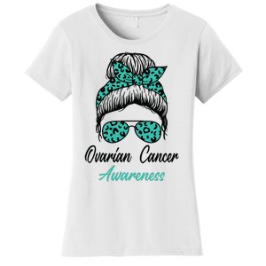 Ovarian Cancer Awareness Messy Bun Support Women Women's T-Shirt