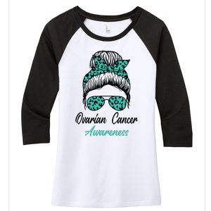 Ovarian Cancer Awareness Messy Bun Support Women Women's Tri-Blend 3/4-Sleeve Raglan Shirt