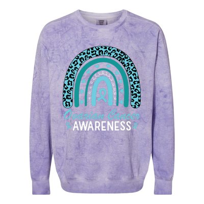 Ovarian Cancer Awareness Month Teal Rainbow Ribbon Colorblast Crewneck Sweatshirt