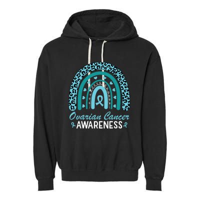 Ovarian Cancer Awareness Month Teal Rainbow Ribbon Garment-Dyed Fleece Hoodie