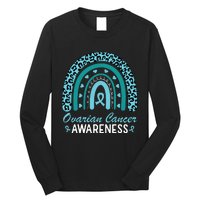 Ovarian Cancer Awareness Month Teal Rainbow Ribbon Long Sleeve Shirt