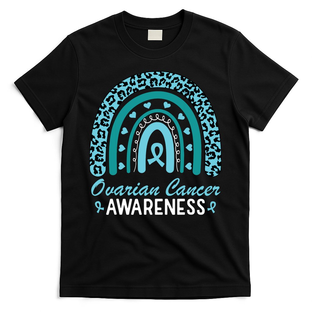 Ovarian Cancer Awareness Month Teal Rainbow Ribbon T-Shirt
