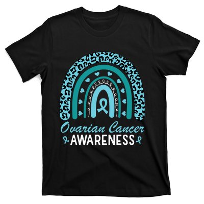 Ovarian Cancer Awareness Month Teal Rainbow Ribbon T-Shirt