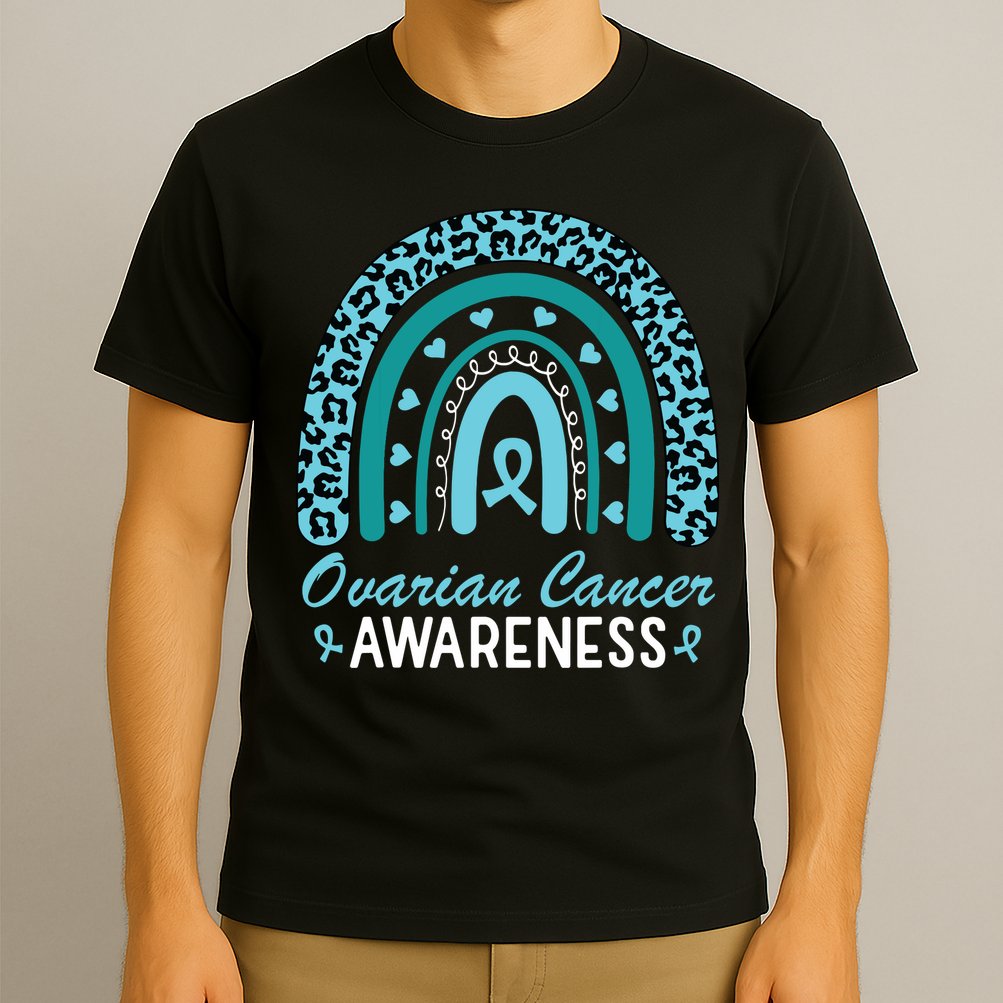 Ovarian Cancer Awareness Month Teal Rainbow Ribbon T-Shirt