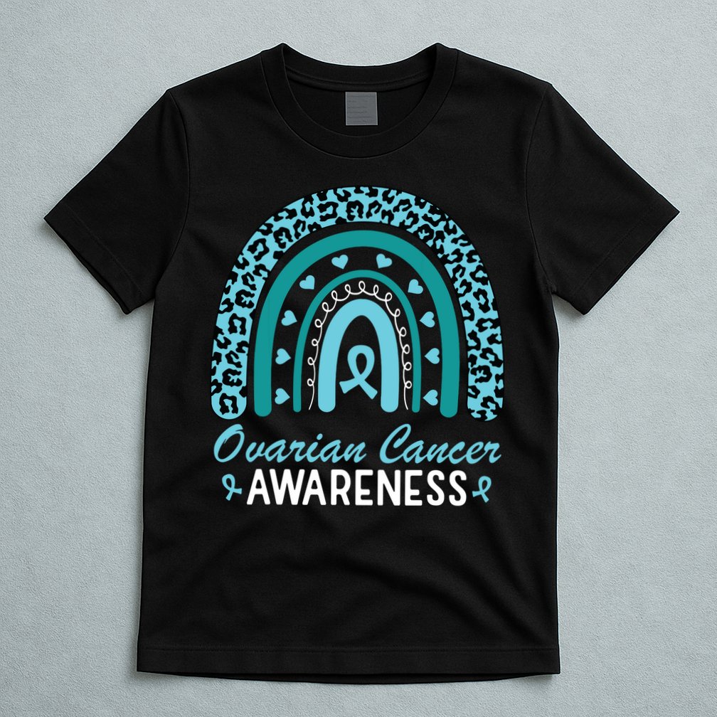 Ovarian Cancer Awareness Month Teal Rainbow Ribbon T-Shirt