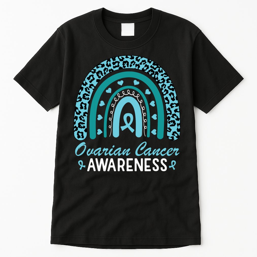 Ovarian Cancer Awareness Month Teal Rainbow Ribbon Tall T-Shirt