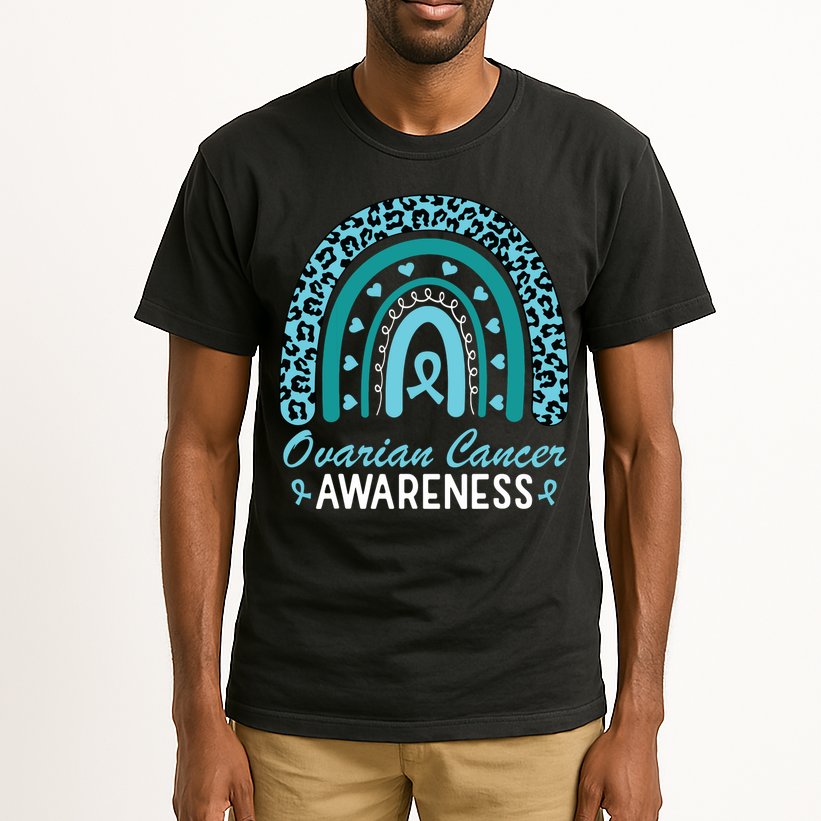 Ovarian Cancer Awareness Month Teal Rainbow Ribbon Tall T-Shirt