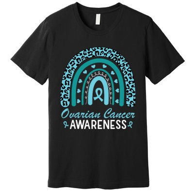 Ovarian Cancer Awareness Month Teal Rainbow Ribbon Premium T-Shirt