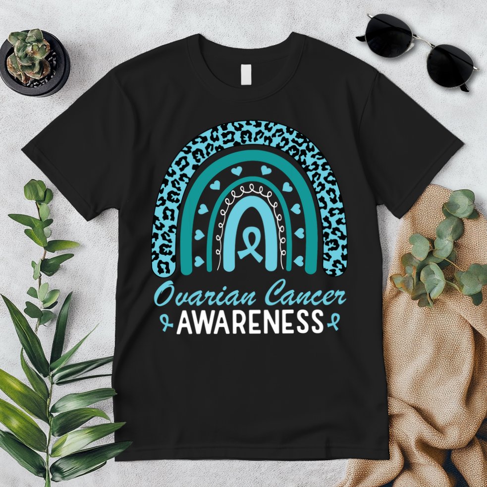 Ovarian Cancer Awareness Month Teal Rainbow Ribbon Premium T-Shirt