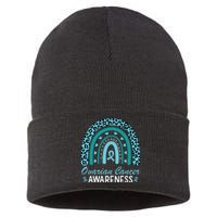 Ovarian Cancer Awareness Month Teal Rainbow Ribbon Sustainable Knit Beanie