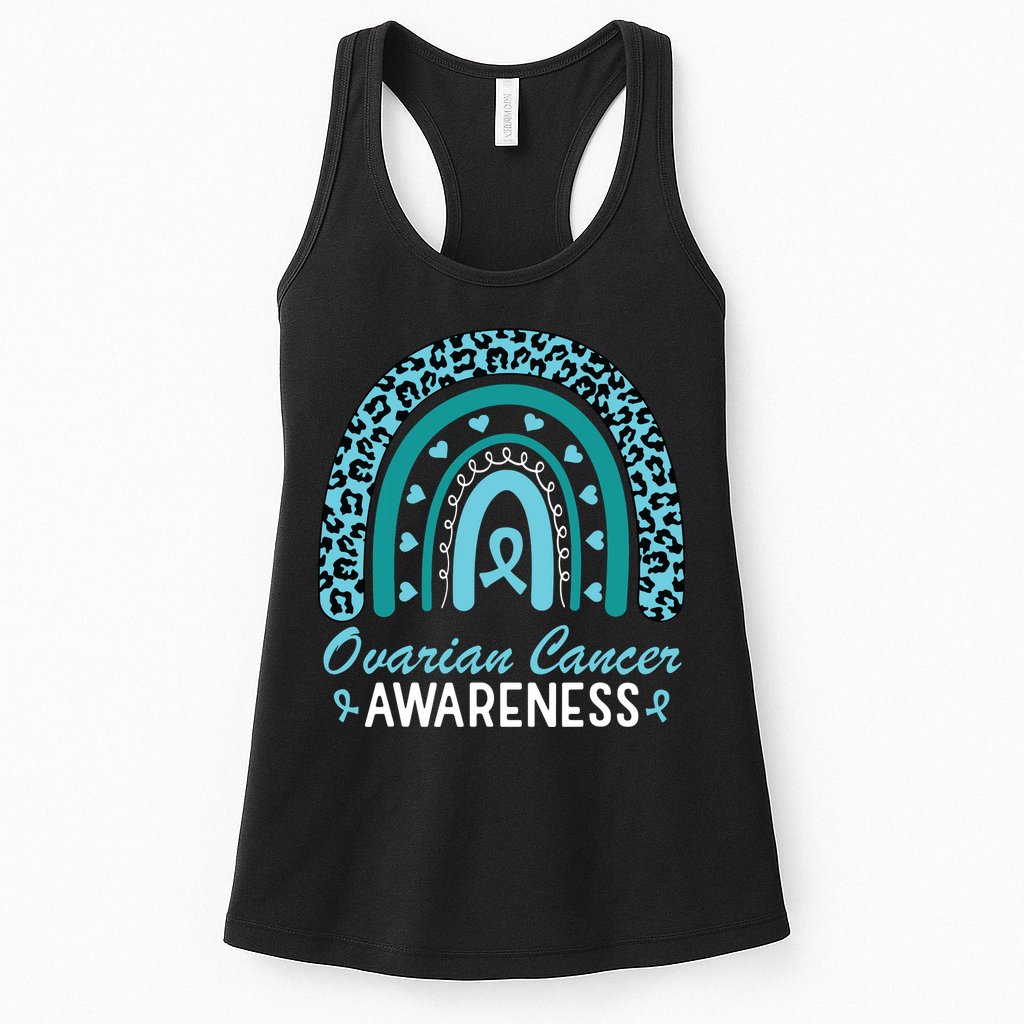 Ovarian Cancer Awareness Month Teal Rainbow Ribbon Womens Tank Top