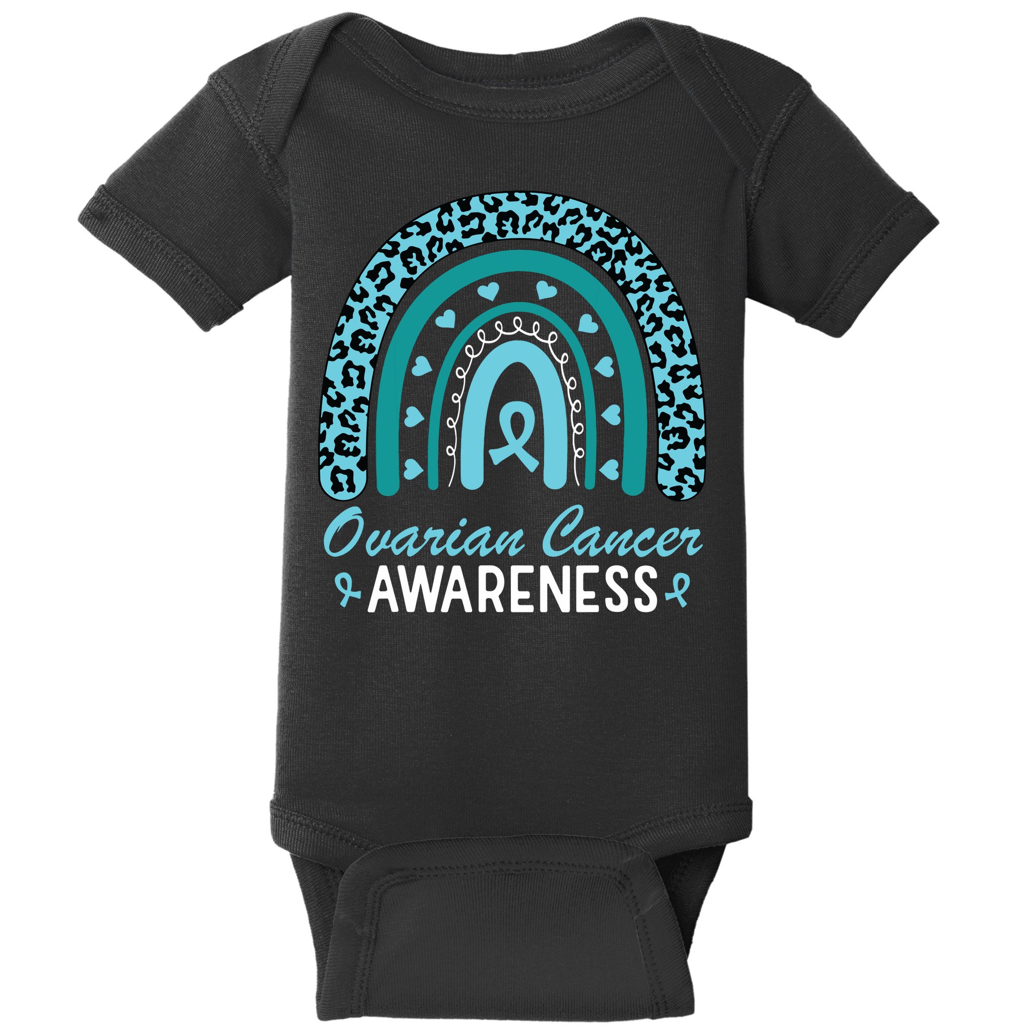 Ovarian Cancer Awareness Month Teal Rainbow Ribbon Baby Bodysuit