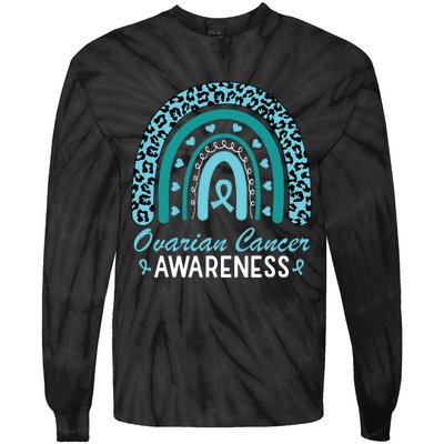 Ovarian Cancer Awareness Month Teal Rainbow Ribbon Tie-Dye Long Sleeve Shirt