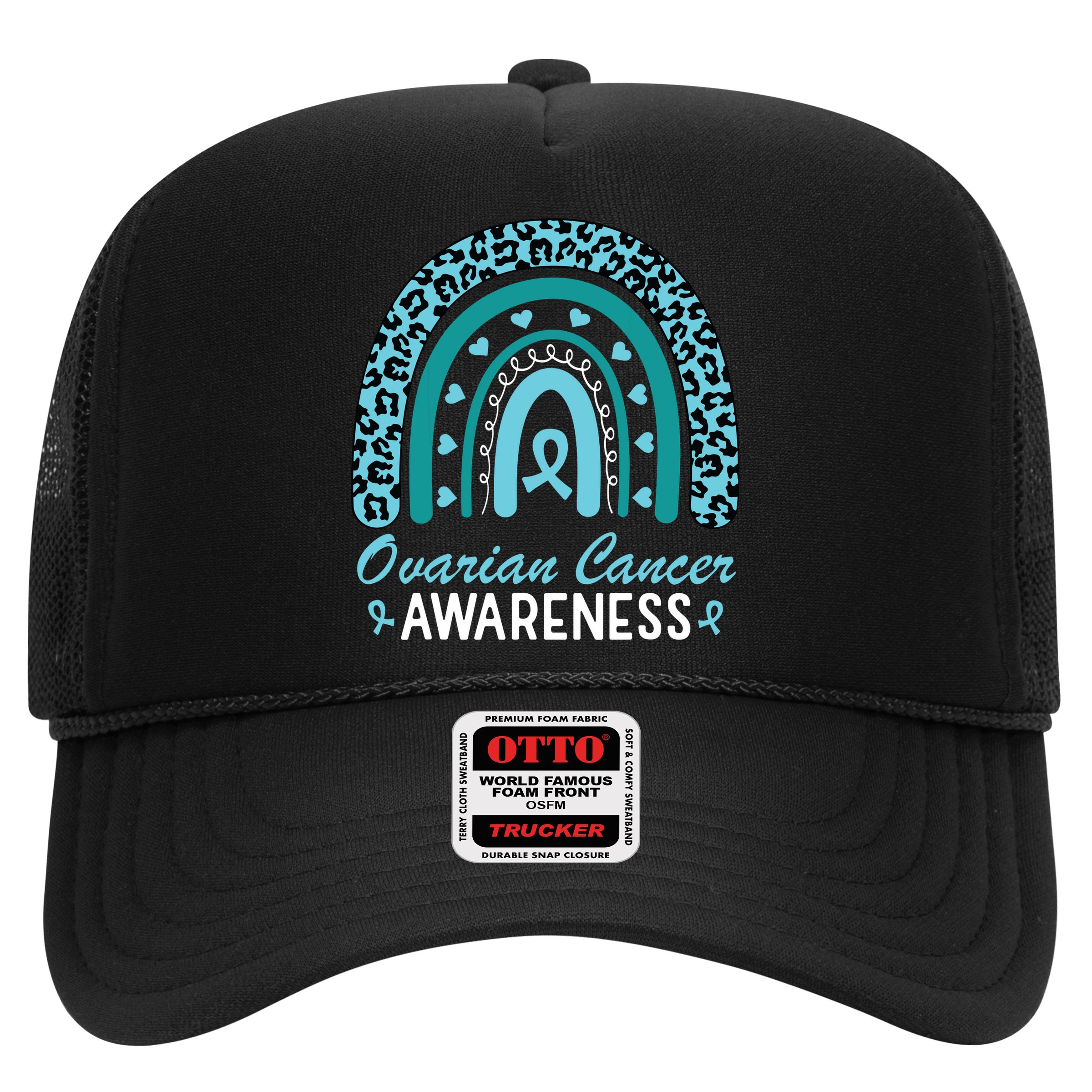 Ovarian Cancer Awareness Month Teal Rainbow Ribbon Hat