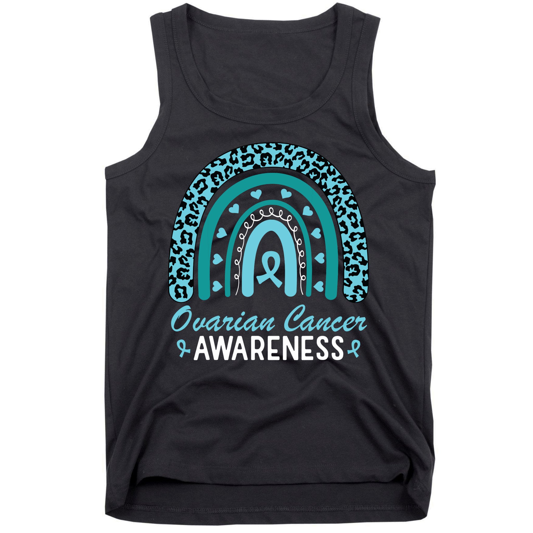 Ovarian Cancer Awareness Month Teal Rainbow Ribbon Tank Top