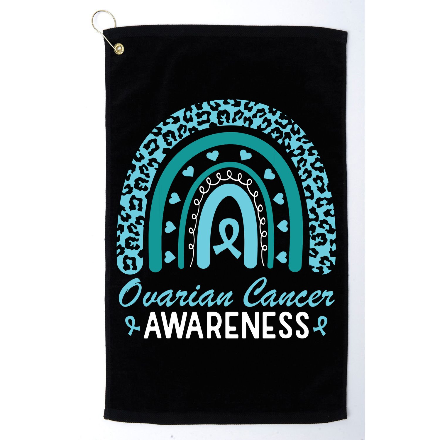 Ovarian Cancer Awareness Month Teal Rainbow Ribbon Golf Towel