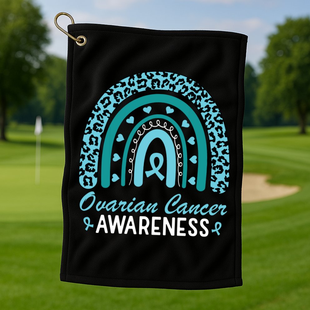 Ovarian Cancer Awareness Month Teal Rainbow Ribbon Golf Towel