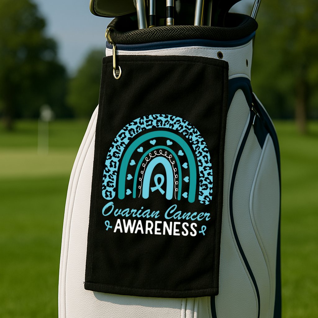 Ovarian Cancer Awareness Month Teal Rainbow Ribbon Golf Towel