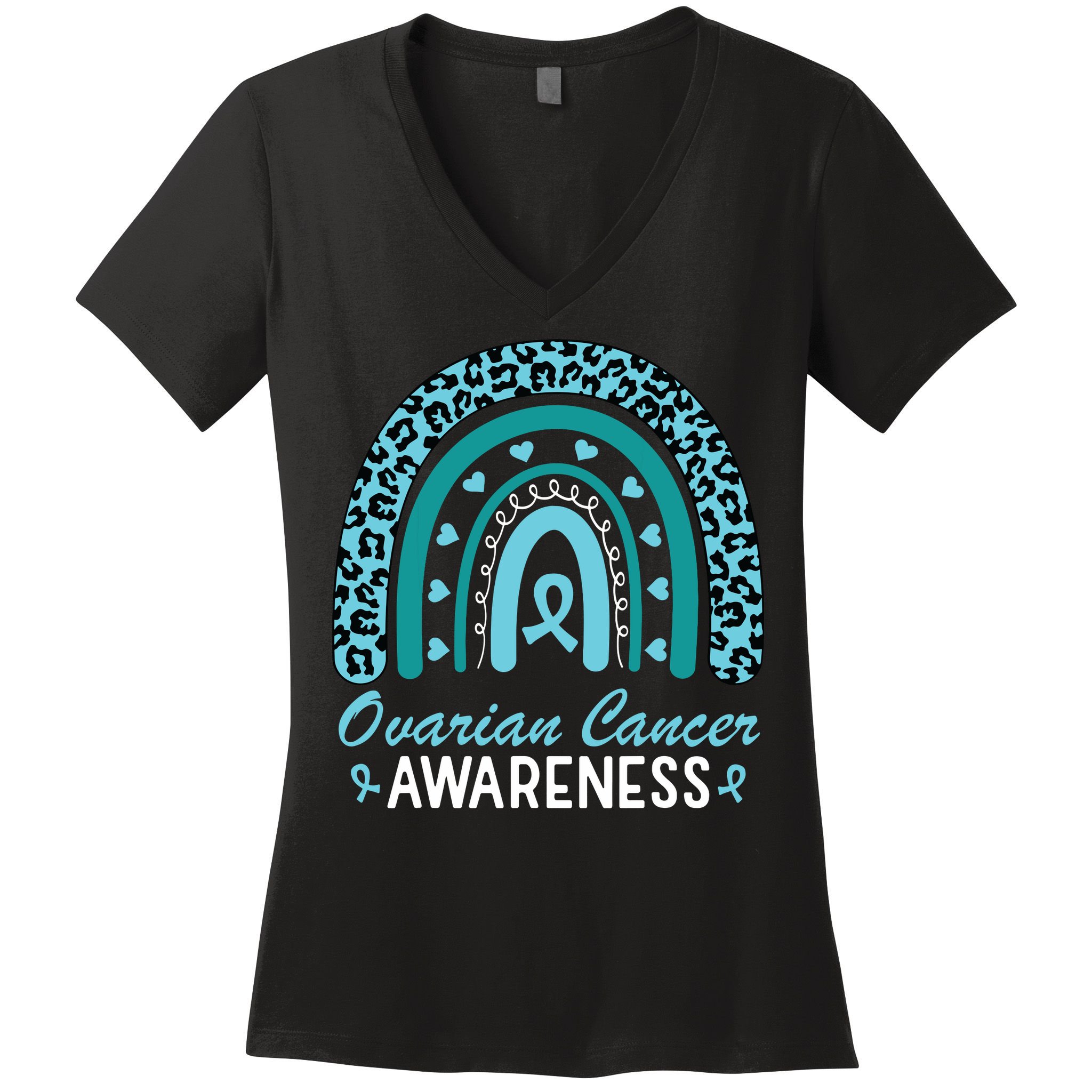 Ovarian Cancer Awareness Month Teal Rainbow Ribbon Women's V-Neck T-Shirt