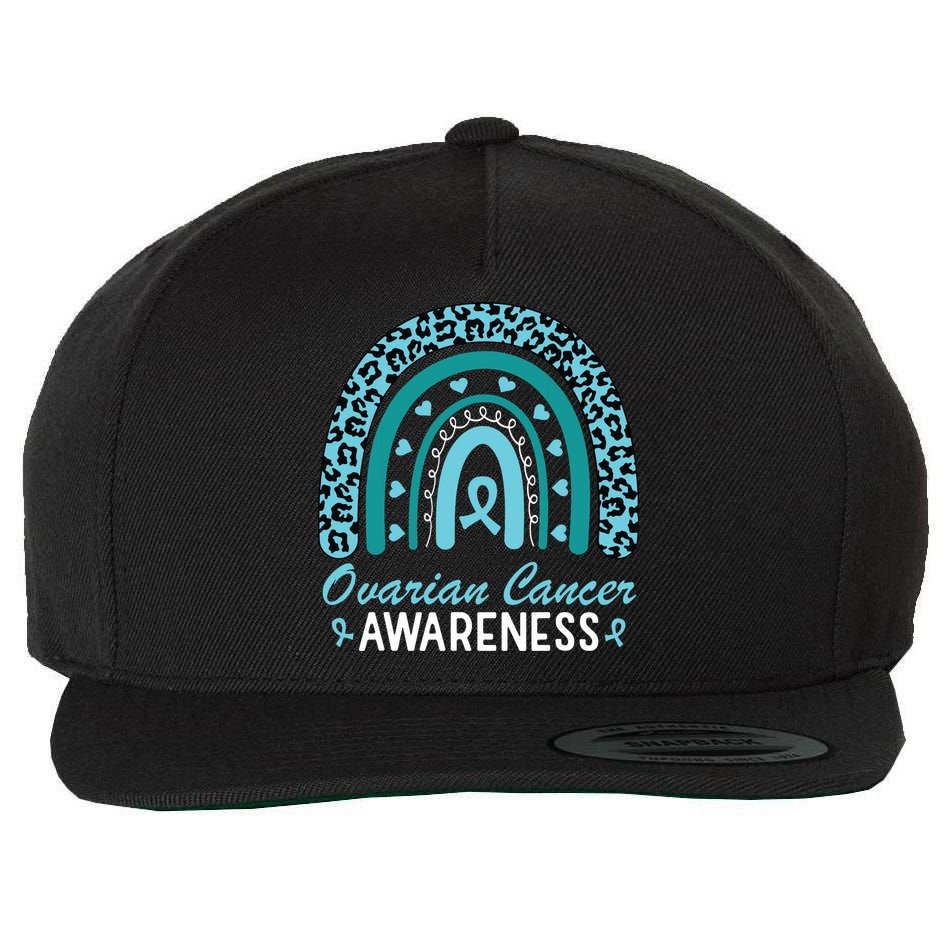 Ovarian Cancer Awareness Month Teal Rainbow Ribbon Wool Snapback Cap